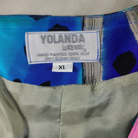 Yolanda Lorente Vintage Blue Pink Teal BOHO Hand Painted Silk Shirt Jacket XL - Picture 5 of 5